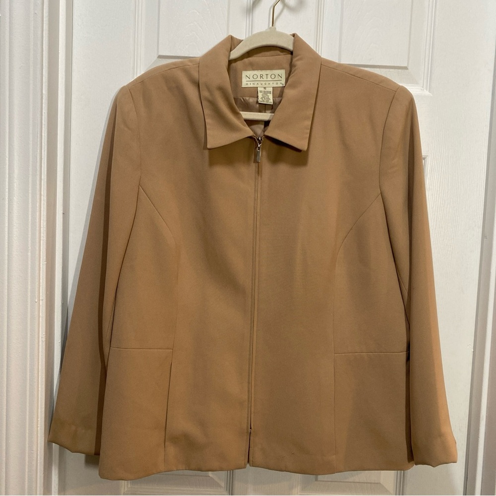 Norton McNaughton Women's Size 16 Blazer Tan Brown Jacket Full Zip Career Wear